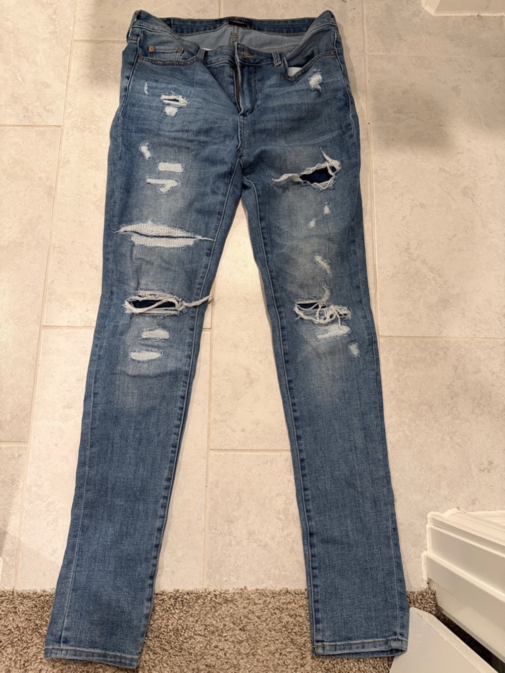 Aeropostale Stacked Ultra Skinny Distressed Jeans - Blue Denim